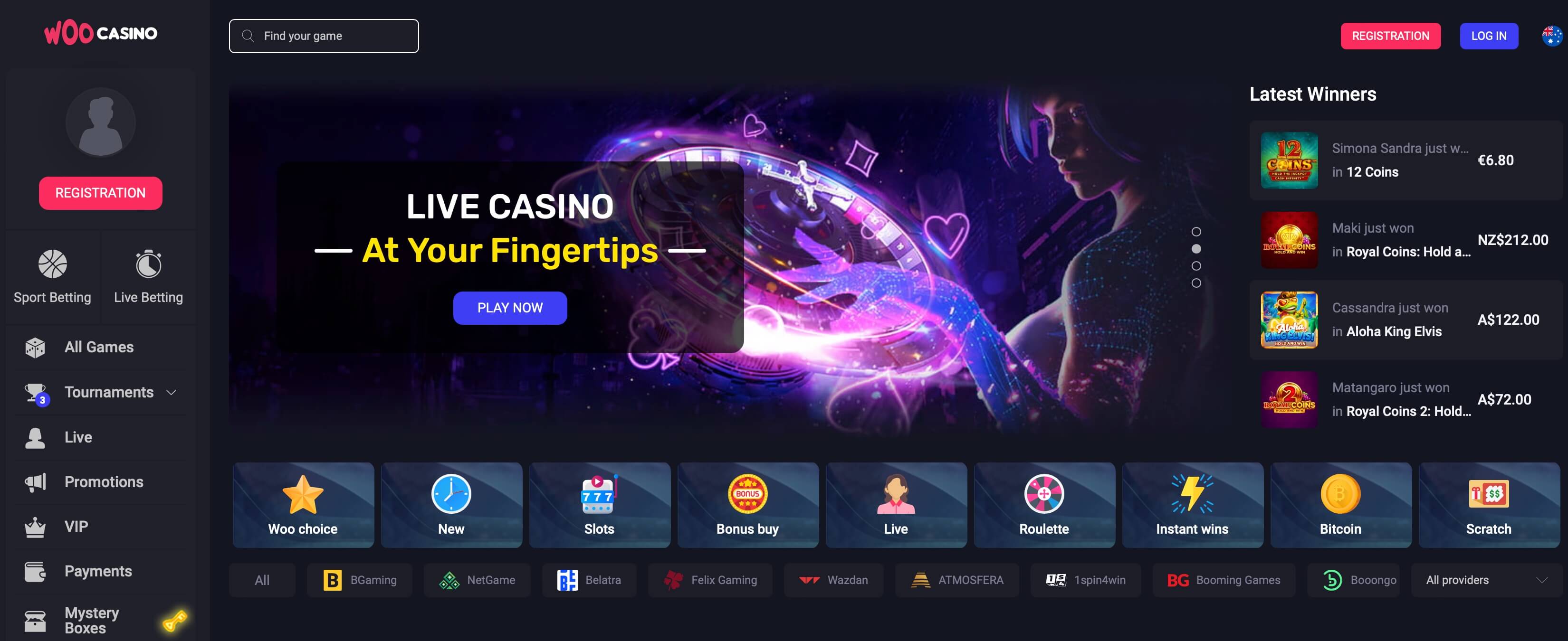 Woo Casino Homepage